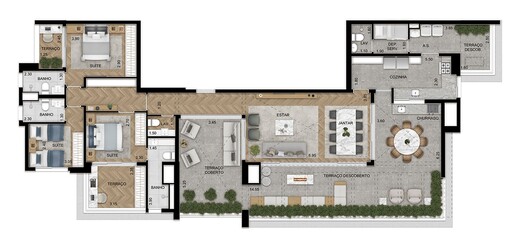 Planta 04 - 3 dorm 217m� - cobertura horizontal