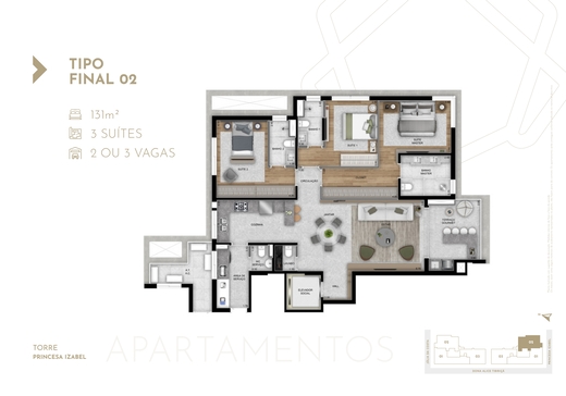 Planta 02 - 3 dorm 131m�