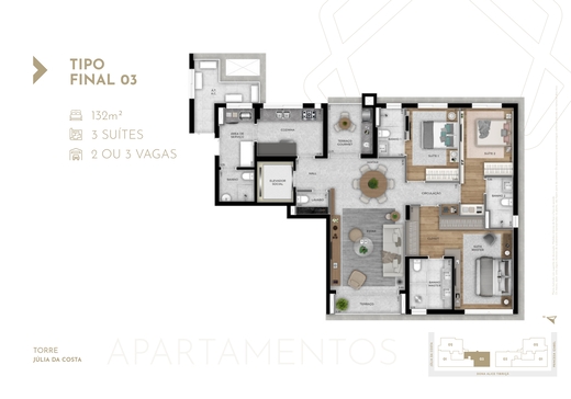 Planta 03 - 3 dorm 132m�