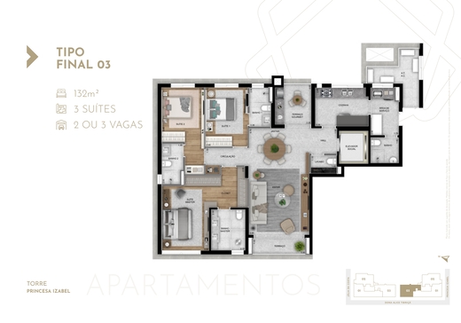 Planta 04 - 3 dorm 132m�