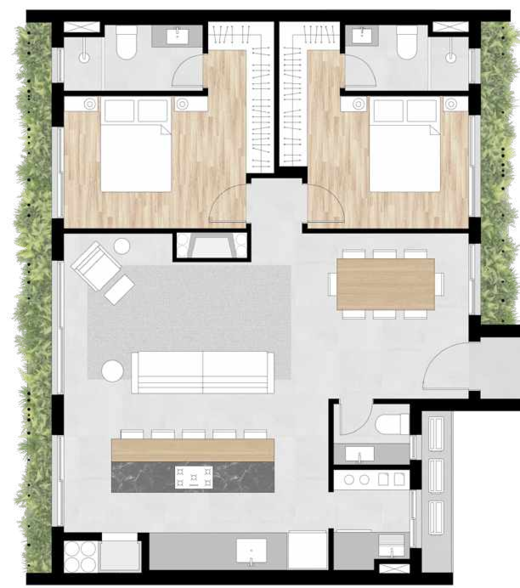 Planta 01 - 2 dorm 92m�