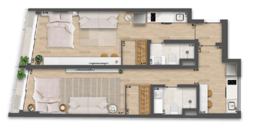 Planta 16 - 2 dorm 72,78m²