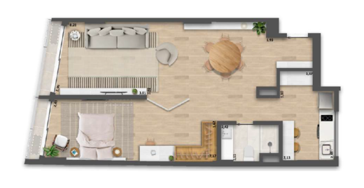 Planta 17 - 1 dorm 72,78m² - opção - studio