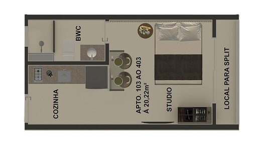 Planta 01 - 1 dorm 20,22m - studio