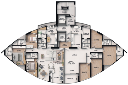 Planta 02 - 3 dorm 131m² - opção
