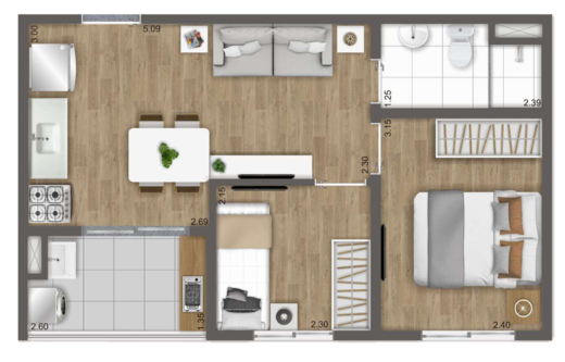 Planta 01 - 2 dorm 37m�