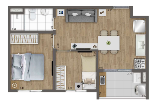 Planta 02 - 2 dorm 38m�