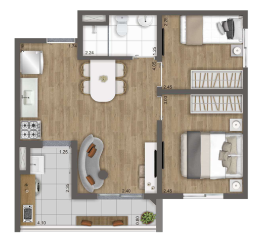 Planta 03 - 2 dorm 41m�