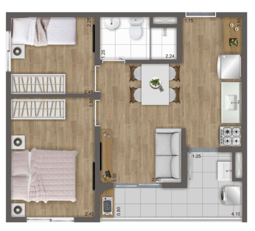 Planta 04 - 2 dorm 42m�