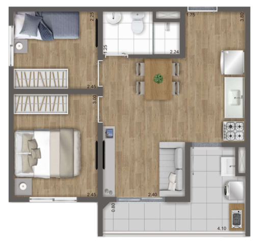 Planta 05 - 2 dorm 43m�