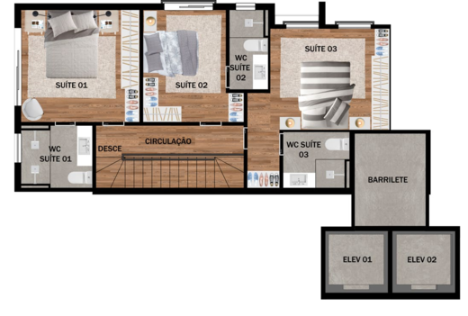 Planta 04 - 3 dorm 142,15m� - cobertura duplex - superior