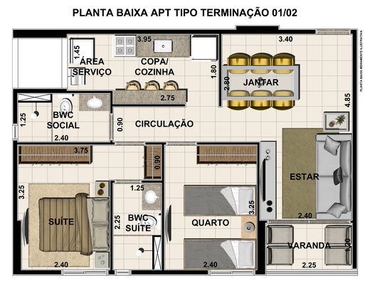 Planta 01 - 2 dorm 55,47m²
