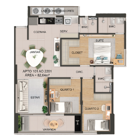 Planta 02 - 3 dorm 82,64m