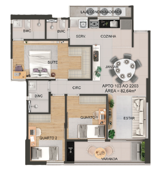 Planta 03 - 3 dorm 82,64m