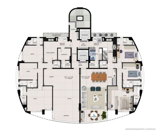 Planta 01 - 3 dorm 130m²