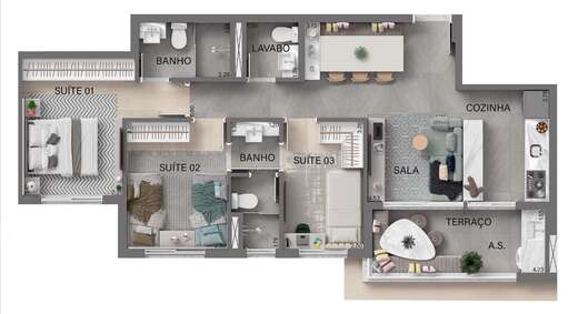 Planta 03 - 3 dorm 74m