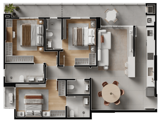 Planta 02 - 3 dorm 120,06m