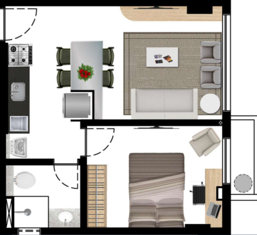 Planta 01 - 1 dorm 35m²