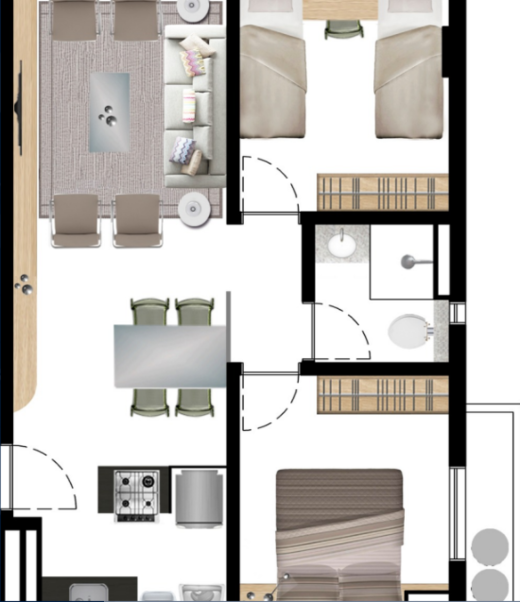 Planta 02 - 2 dorm 49m²