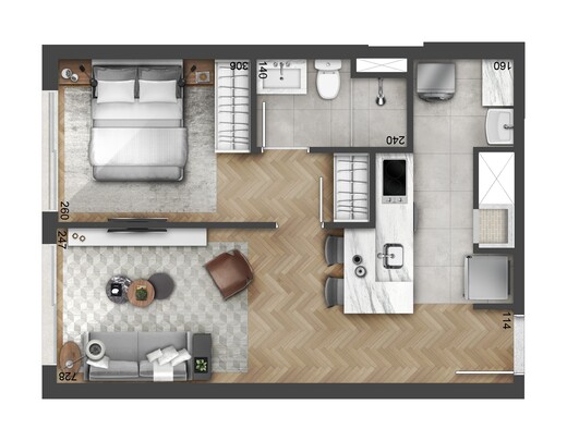 Planta 06 - 1 dorm 43m�