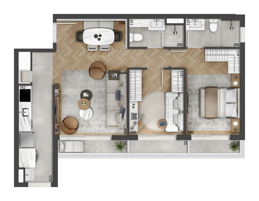 Planta 03 - 2 dorm 74m�