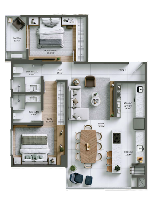 Planta 01 - 2 dorm 82,35m²