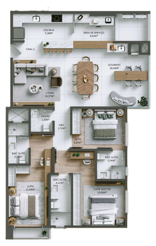 Planta 04 - 3 dorm 117,77m²