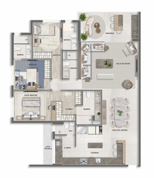 Planta 16 - 3 dorm 145,32m² - opção