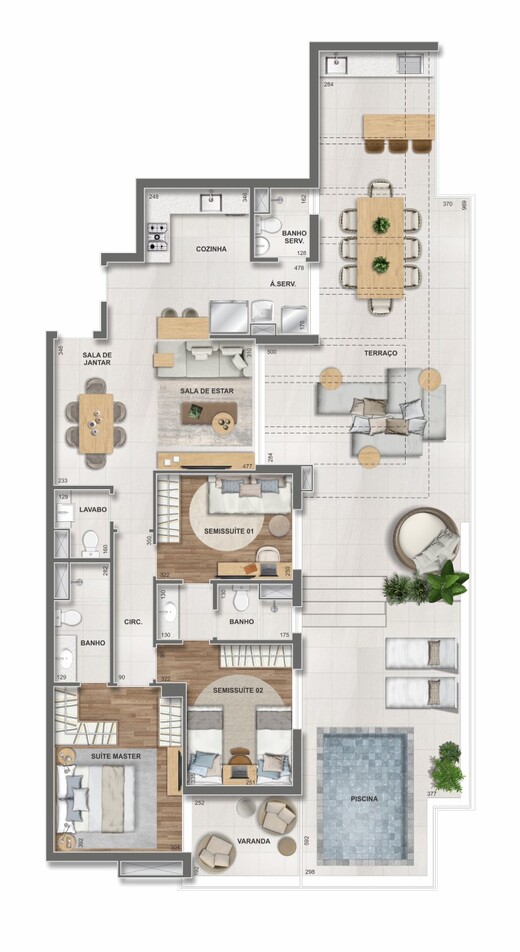 Planta 18 - 3 dorm 171,60m² - cobertura horizontal