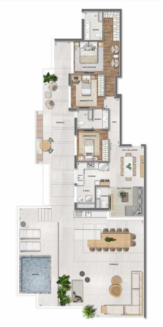 Planta 19 - 3 dorm 239,86m² - cobertura horizontal