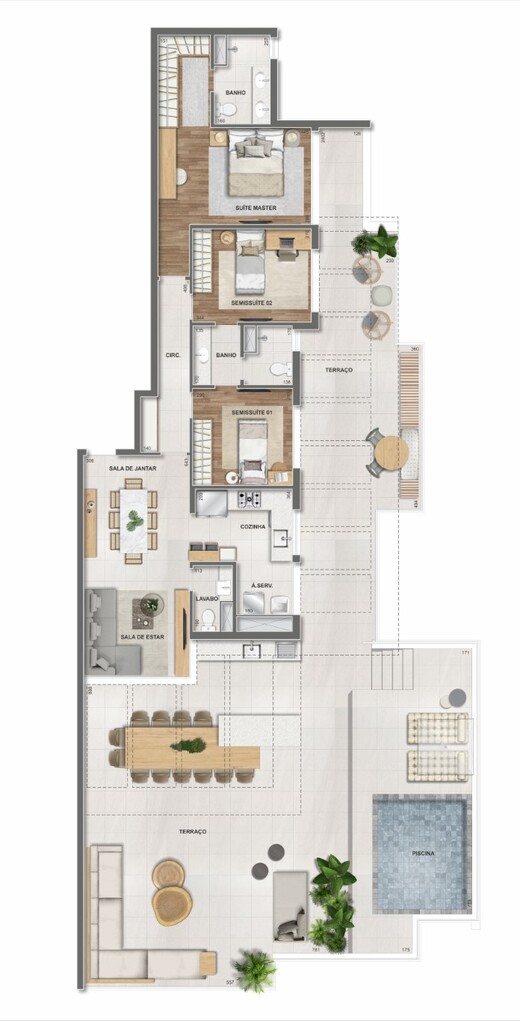 Planta 20 - 3 dorm 242,13m² - cobertura horizontal