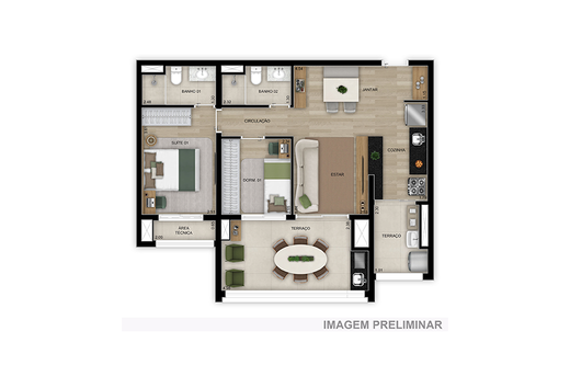 Planta 01 - 2 dorm 56m�