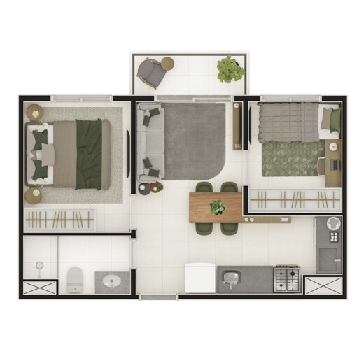 Planta 02 - 2 dorm 36m�