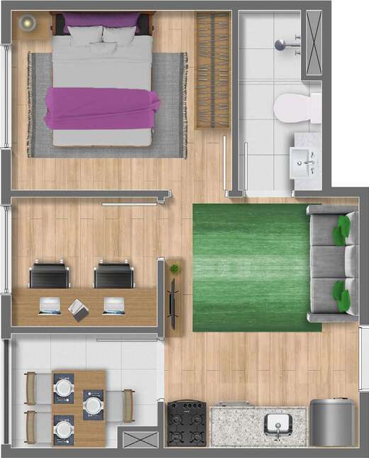 Planta 02 - 1 dorm 28m