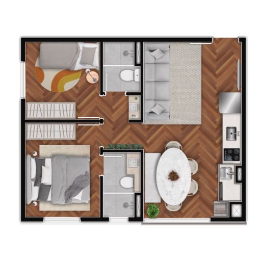 Planta 02 - 2 dorm 44m - com - suite