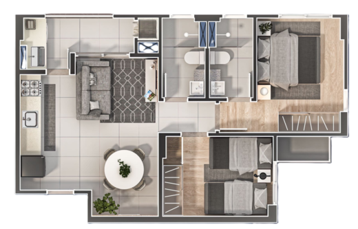 Planta 01 - 2 dorm 56,99m²