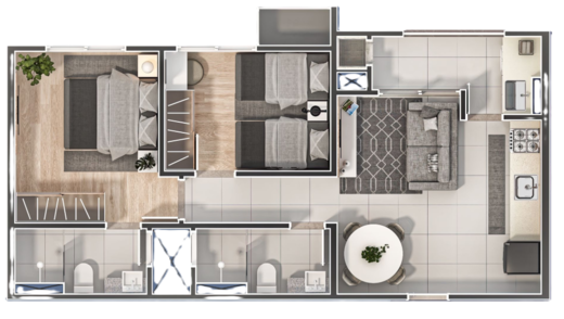 Planta 02 - 2 dorm 58,66m²