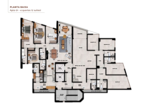 Planta 01 - 4 dorm 127,89m²