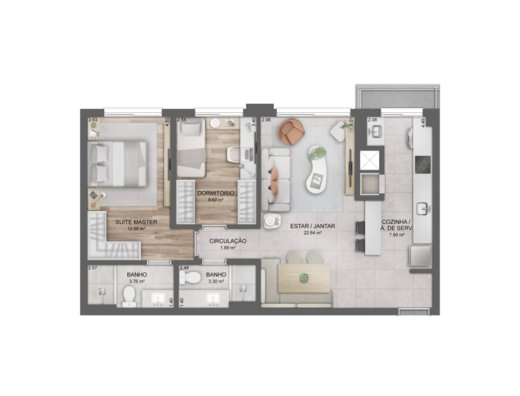Planta 01 - 2 dorm 72,58m�
