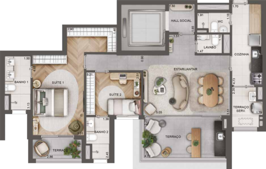 Planta 01 - 2 dorm 110m�