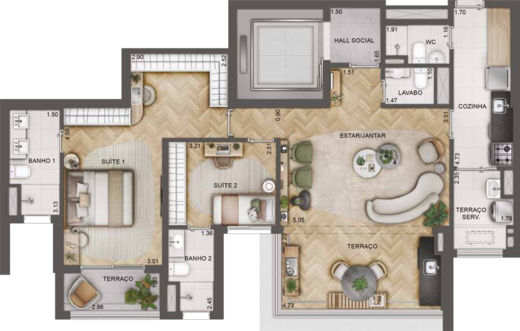 Planta 02 - 2 dorm 110m� - op��o