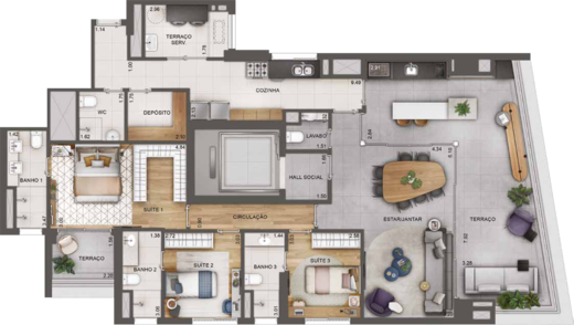 Planta 03 - 3 dorm 166m�