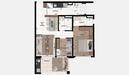 Planta 01 - 2 dorm 70m2