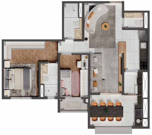 Planta 01 - 2 dorm 75m�