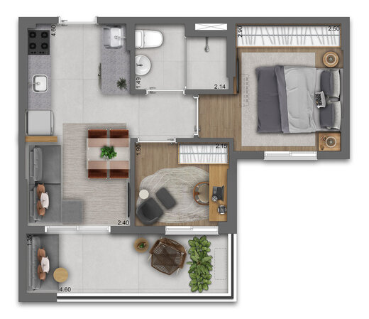 Planta 02 - 2 dorm 40m�
