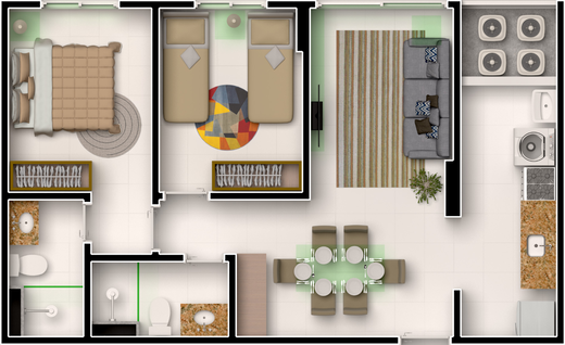 Planta 01 - 2 dorm 53,25m