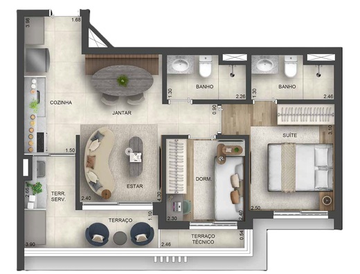 Planta 01 - 2 dorm 55,49m�