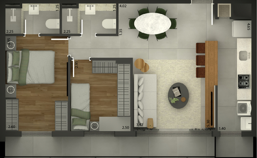 Planta 01 - 2 dorm 69m�