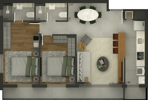 Planta 02 - 2 dorm 73m�