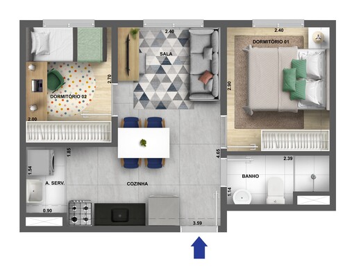 Planta 01 - 2 dorm 34,24m�